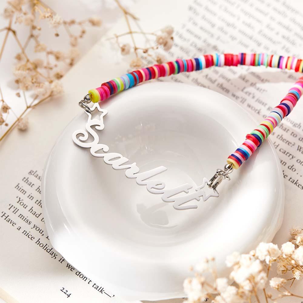 Rainbow Magic Girls Name Necklace Personalised Children Nameplate Necklace Gift - soufeeluk