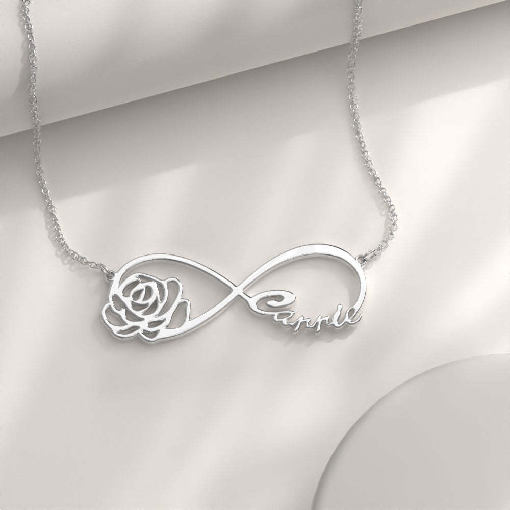 Infinity Name Necklace, Custom Infinity Name Necklace Gift WIth Rose - soufeeluk