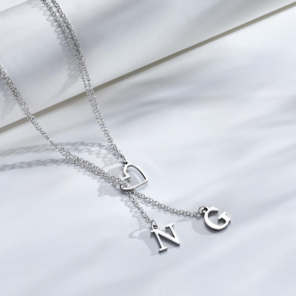 Custom Engraved Necklace Heart Shaped Letter Necklace Gift for Her - soufeeluk