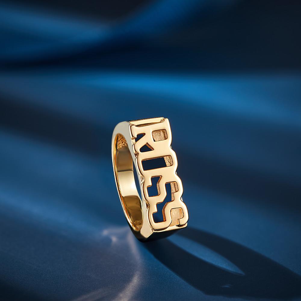 Custom Name Ring, Personalised Block Name Ring, Name Ring, Engraved Name Ring For Men and Women - soufeeluk