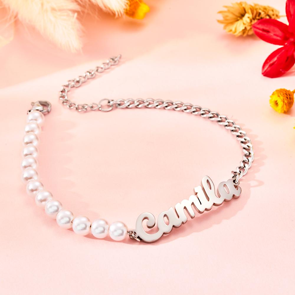Custom Engraved Bracelet Pearl Chain Exquisite Gift - soufeeluk