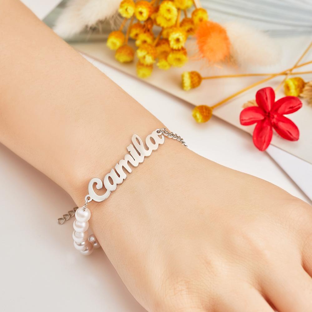Custom Engraved Bracelet Pearl Chain Exquisite Gift - soufeeluk