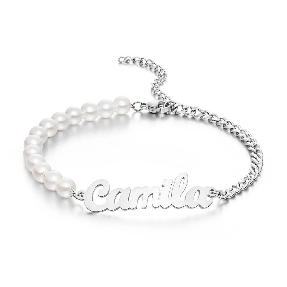 Custom Engraved Bracelet Pearl Chain Exquisite Gift - soufeeluk