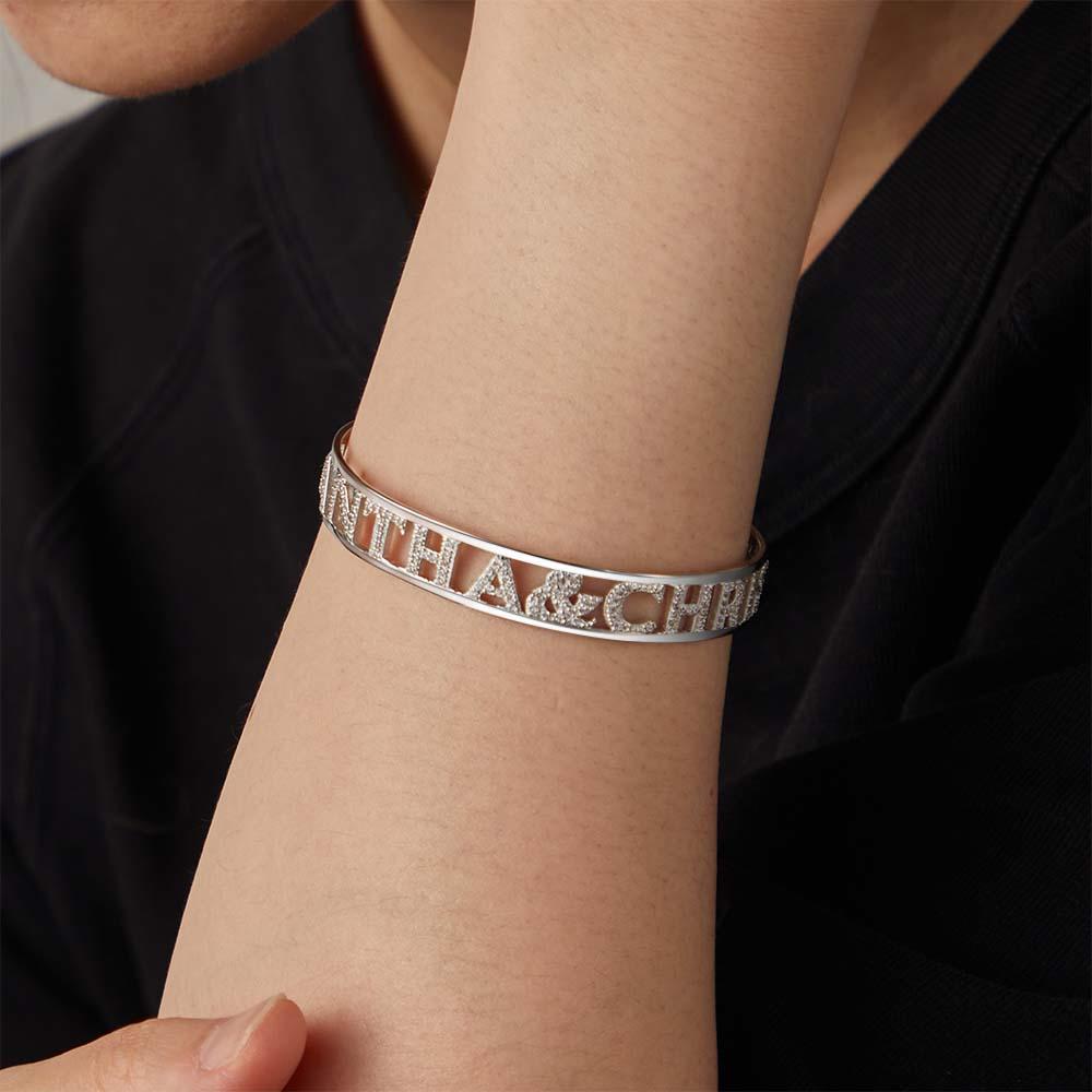 Crystal Name Bangle Personalised Rhinestone Zircon Bangle Perfect Gift for Your Girl - soufeeluk