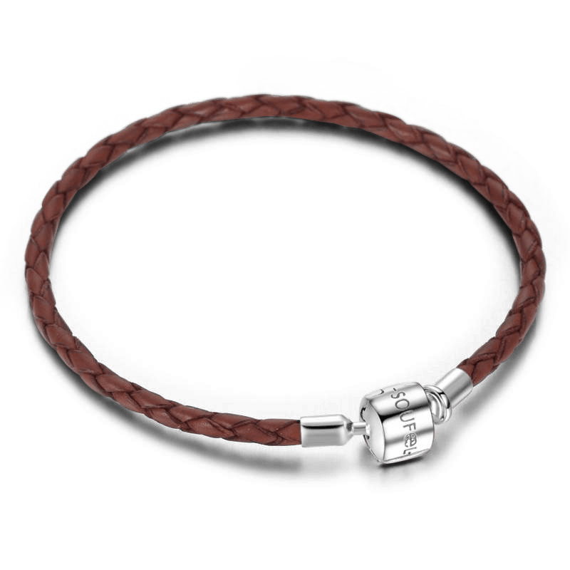 Soufeel Wine Red Cow Leather Bracelet Silver