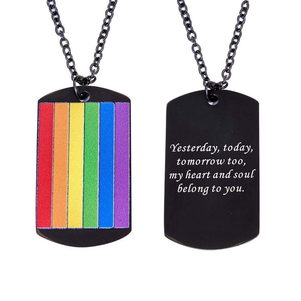Personalised Black Engraved Necklace Rainbow Color With Custom Words Perfect Gift For Queers On Pride's Day - soufeeluk