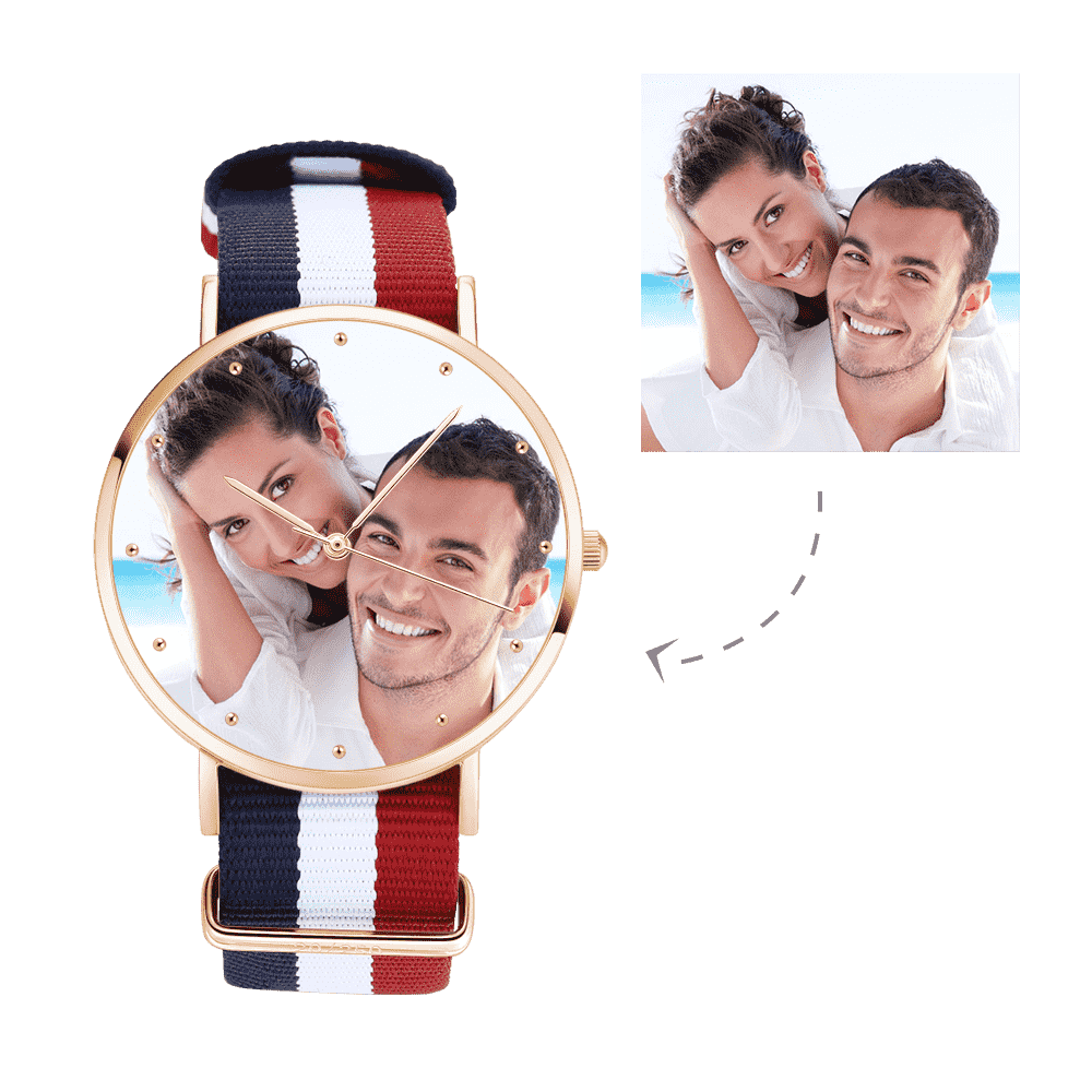 Unisex Engraved Rose Goldtone Photo Watch Color Nylon Strap 40mm