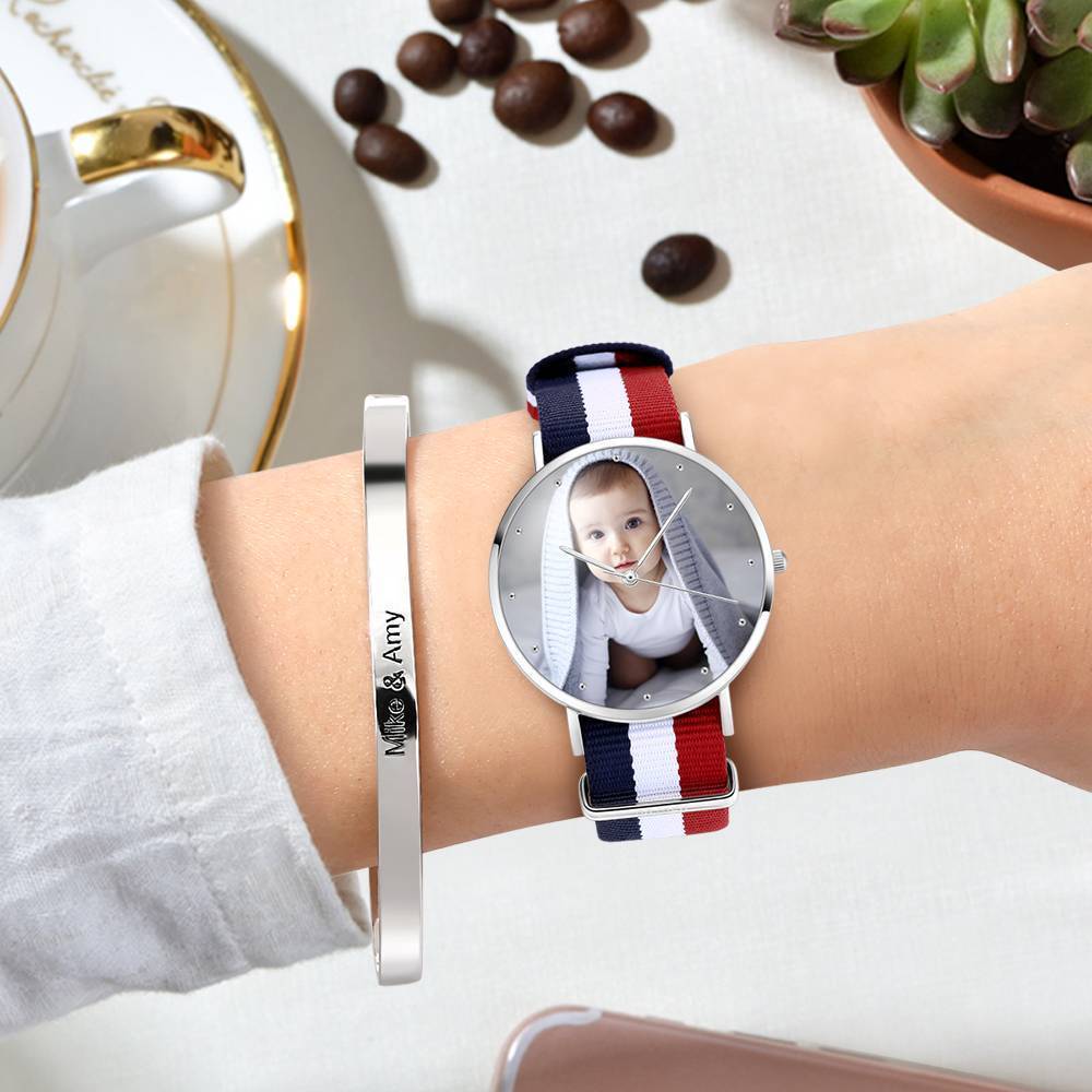Women's Engraved Photo Watch Color Nylon Strap 36mm