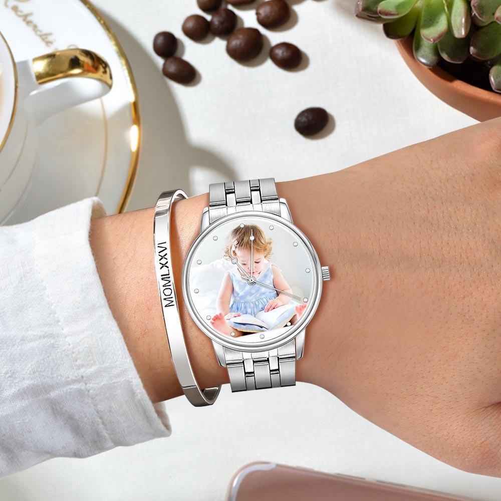 Unisex Engraved Alloy Bracelet Photo Watch 40mm Christmas Gifts - soufeeluk