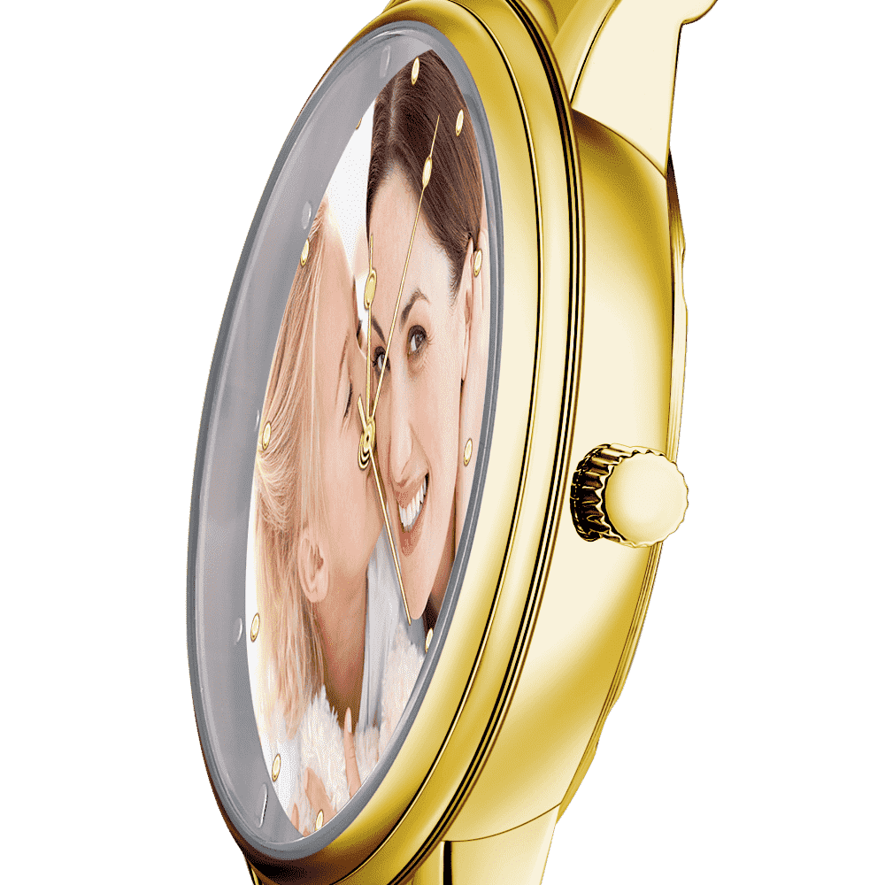Unisex Engraved Gold Alloy Bracelet Photo Watch 40mm