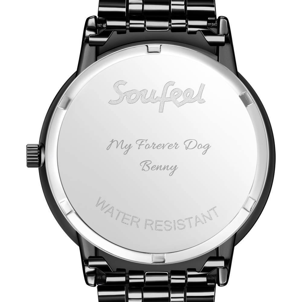 Engraved Men's Black Alloy Bracelet Photo Watch 38mm Christmas Gift - soufeeluk
