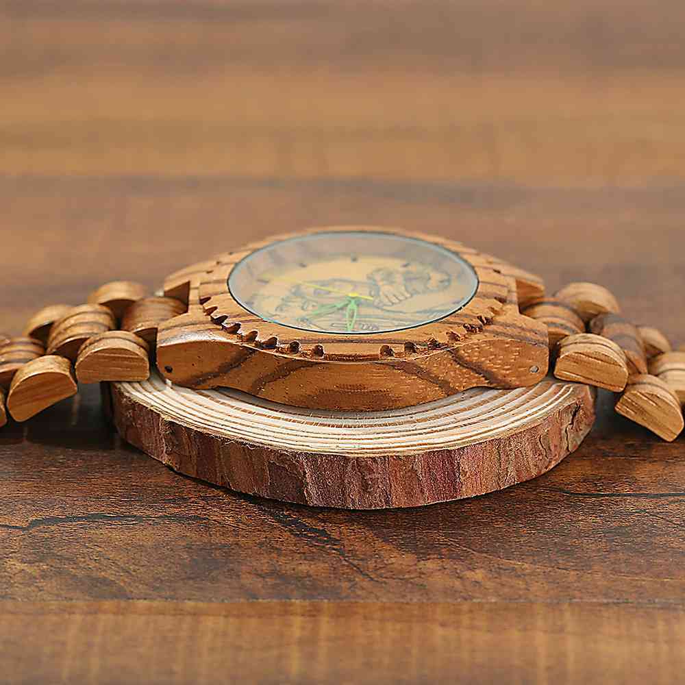 Men's Engraved Wooden Photo Watch Wooden Strap 45mm