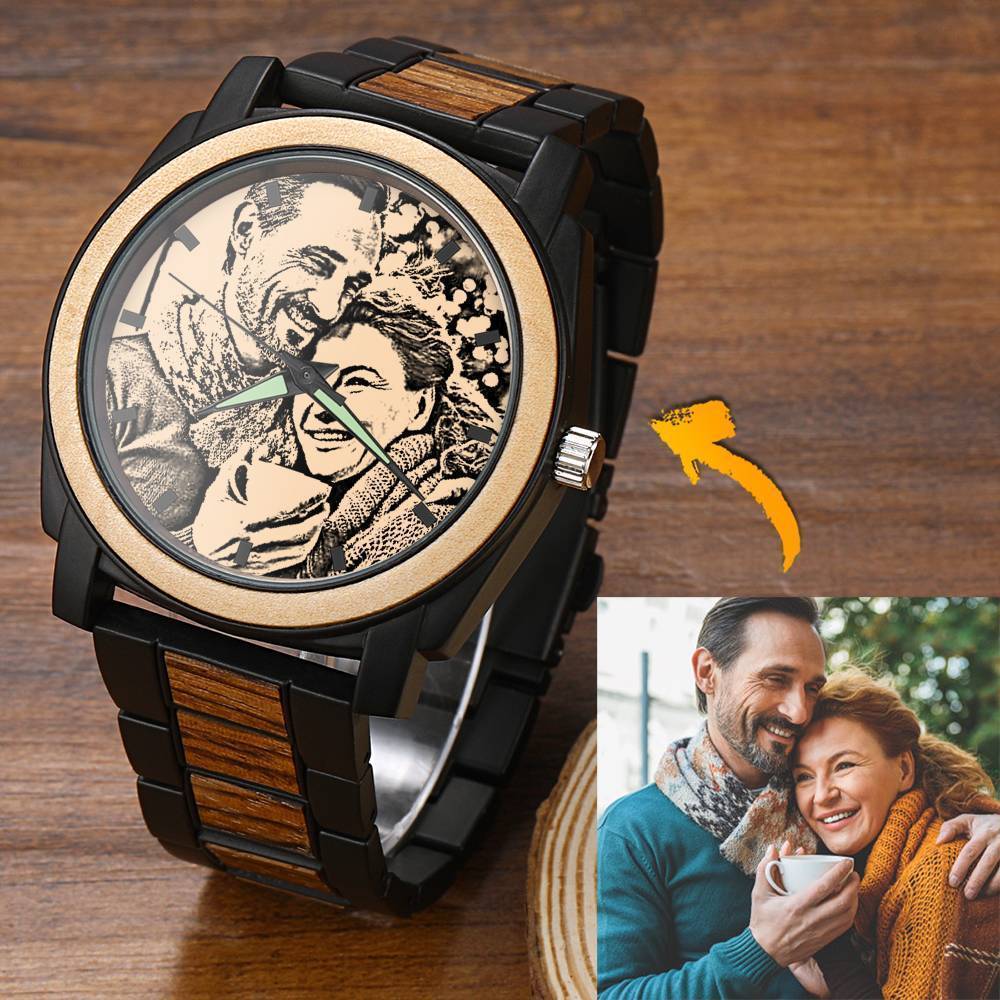 Personalised Engraved Watch, Photo Watch with Red Alloy Strap