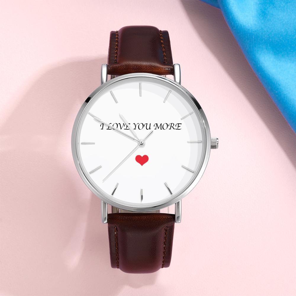 Personalised Photo Engraved Watch Brown Leather Strap Men's Gifts