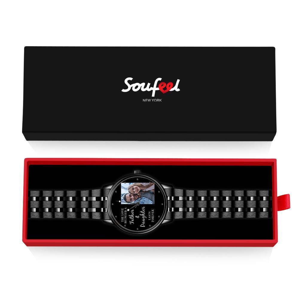 Engraved Men's Black Alloy Bracelet Photo Watch 38mm To My Dad I Love You Gifts for Dad - soufeeluk