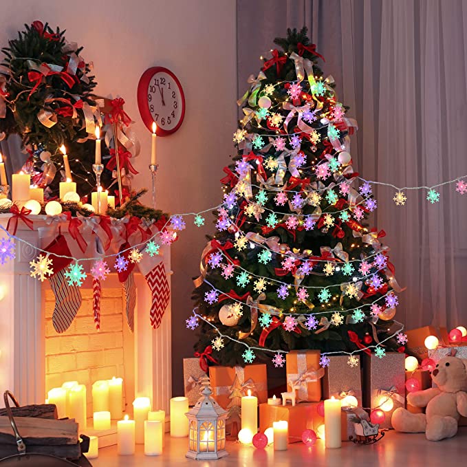 3 Lighting Colors Christmas Snowflake Decoration String Lights with Battery Operated Christmas Hanging Ornaments for Indoor Outdoor Holiday Christmas New Year Party Decorations - soufeeluk