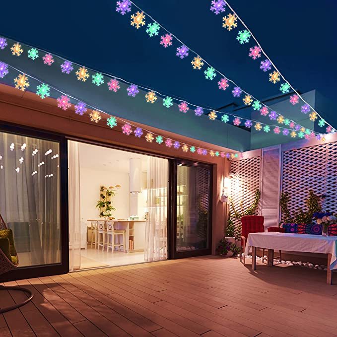 3 Lighting Colors Christmas Snowflake Decoration String Lights with Battery Operated Christmas Hanging Ornaments for Indoor Outdoor Holiday Christmas New Year Party Decorations - soufeeluk