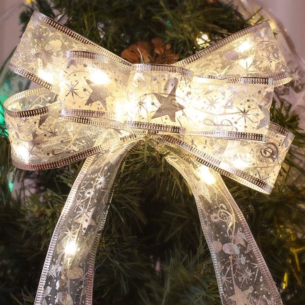 Christmas Fairy Lights Xmas Tree Ribbon Lights Copper Wire Ribbon Bows Lights for Holiday Party Decoration - soufeeluk