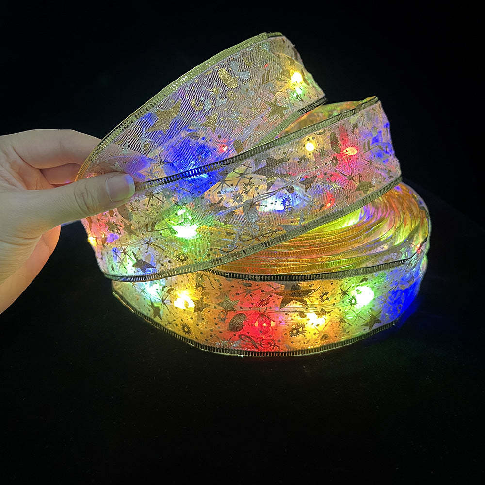 Christmas Fairy Lights Xmas Tree Ribbon Lights Copper Wire Ribbon Bows Lights for Holiday Party Decoration - soufeeluk