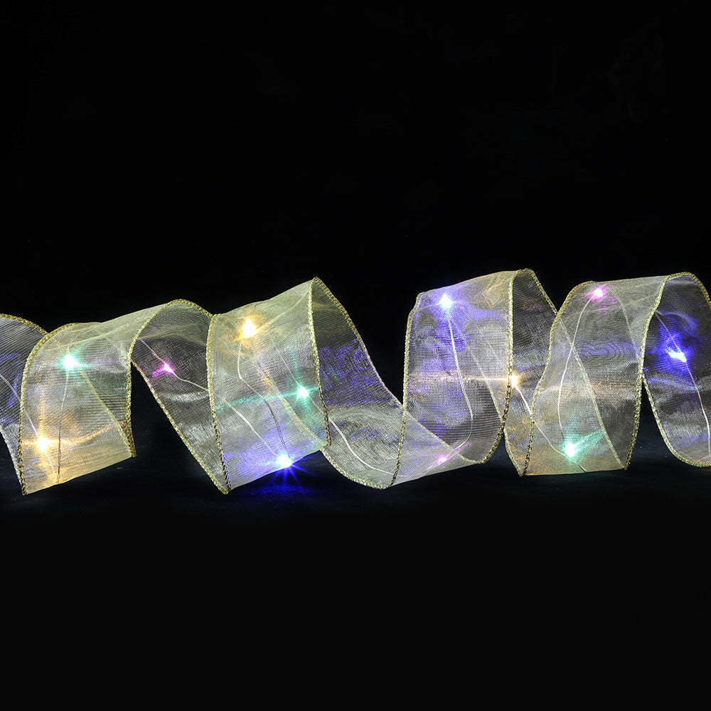 Christmas Ribbon Lights Copper Wire Ribbon Bows Lights for Holiday Party Decoration - soufeeluk