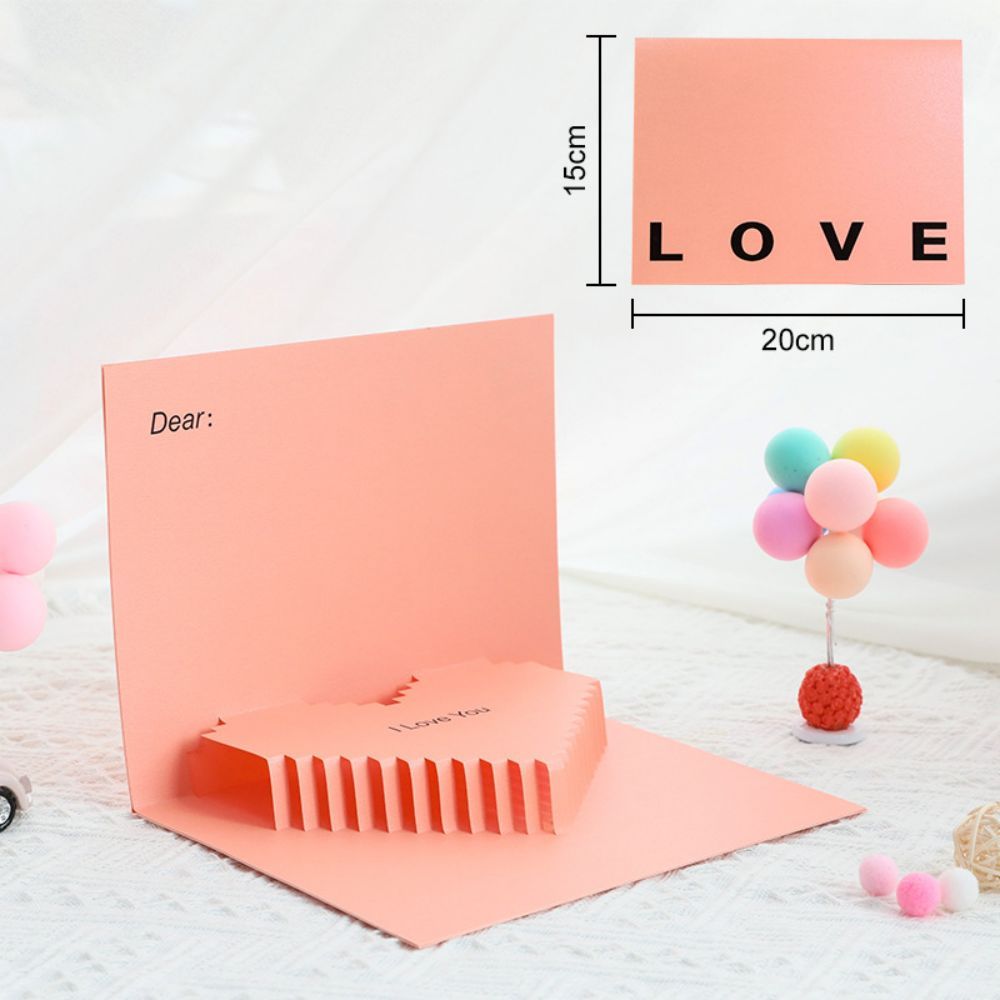 3D Creative Valentine's Day Pop Up Card Romantic Pink Heart Pop Up Greeting Card - soufeeluk