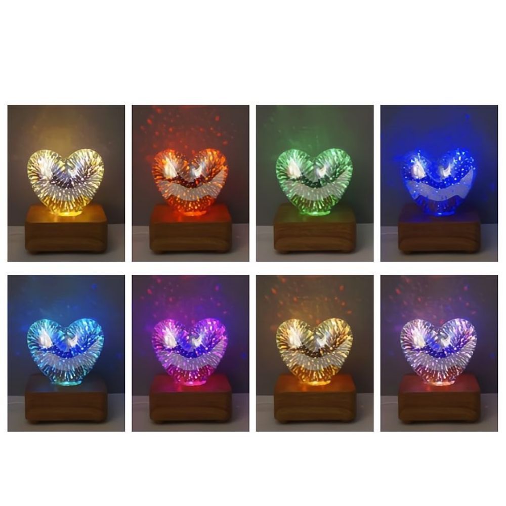 3D Firework Heart Night Light Colorful Heart Decor Light Gift - soufeeluk