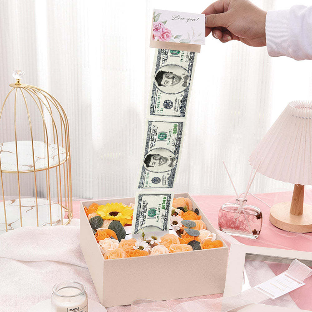 Money Box For Cash Gift Pull Unique Idea Rose Soap Flower White Box - soufeeluk