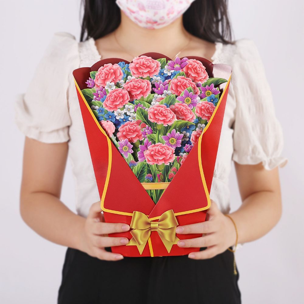 Carnation 3D Pop Up Greeting Card Flower Bouquet Pop Up Card - soufeeluk