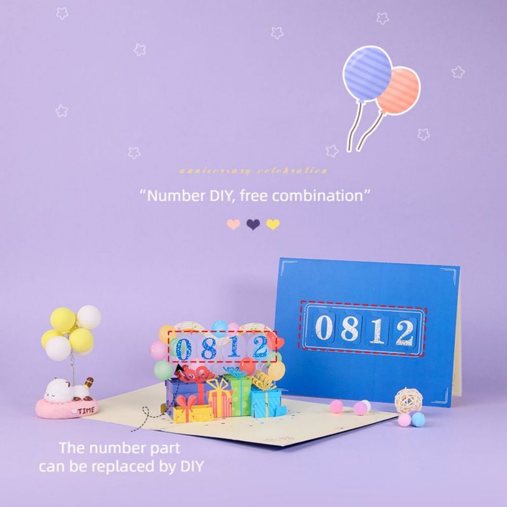 DIY Number Gift Box 3D Pop Up Greeting Card Birthday Gift Commemorative Gift - soufeeluk