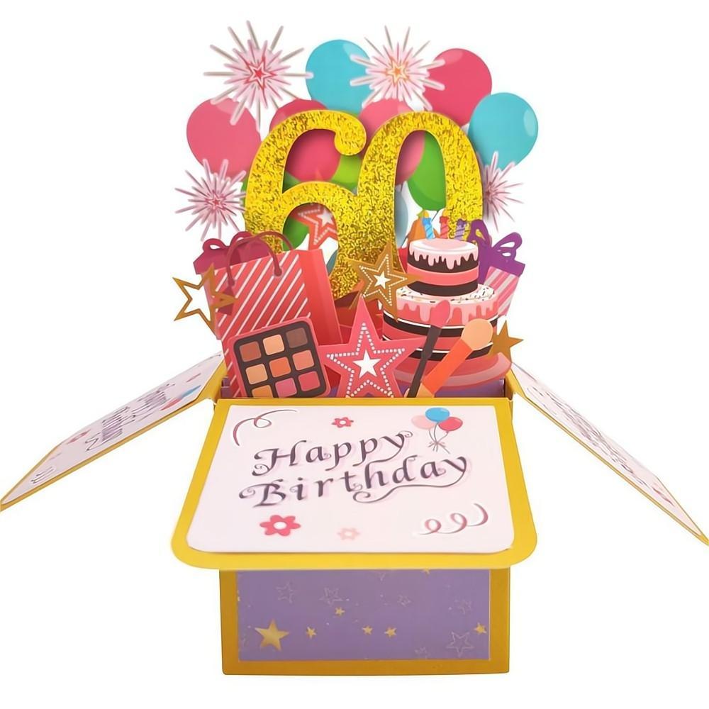 Birthday Pop Up Box Card 60th Birthday 3D Pop Up Greeting Card - soufeeluk
