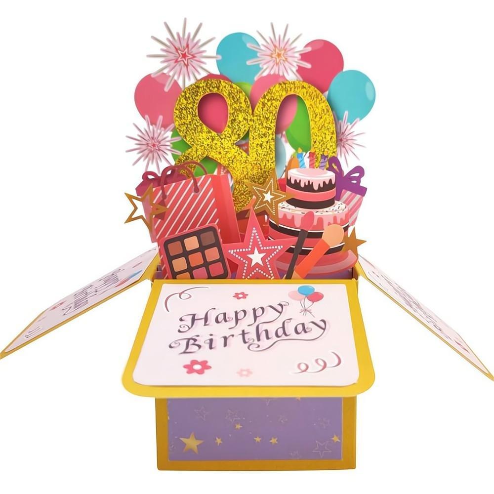 Birthday Pop Up Box Card 80th Birthday 3D Pop Up Greeting Card - soufeeluk