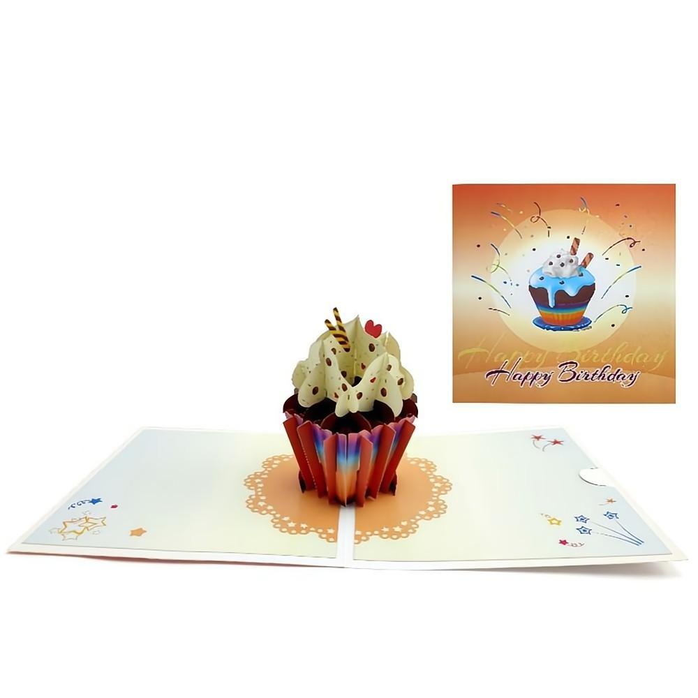 Happy Birthday Pop Up Card Cup Cake 3D Pop Up Greeting Card - soufeeluk