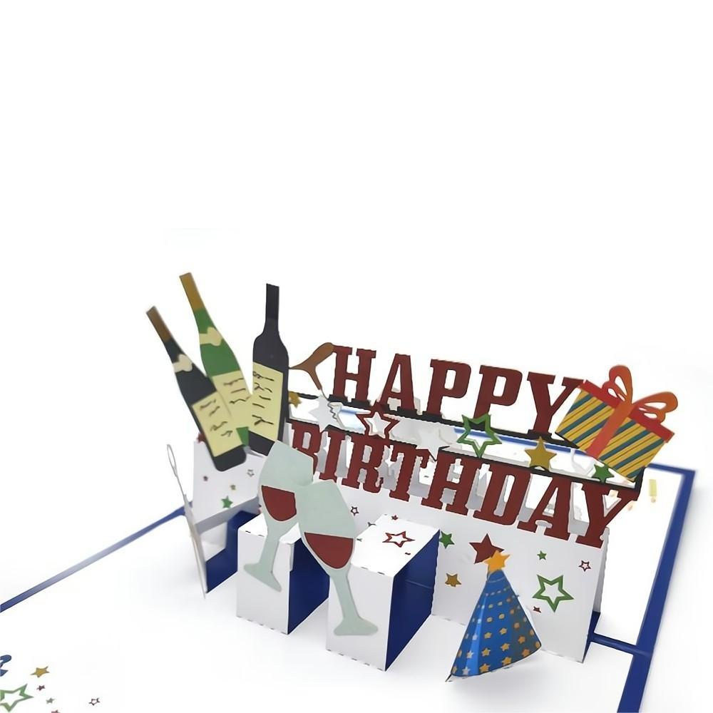 Happy Birthday Pop Up Card Wine 3D Pop Up Greeting Card - soufeeluk