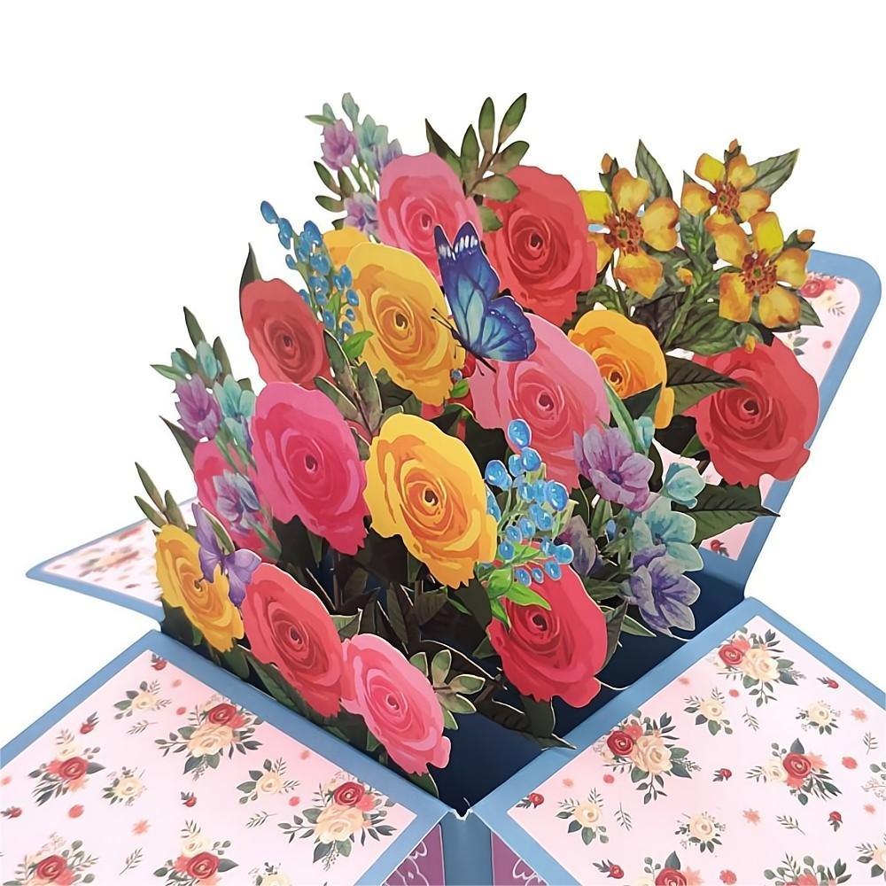 Roses Pop Up Box Card Flower 3D Pop Up Greeting Card - soufeeluk