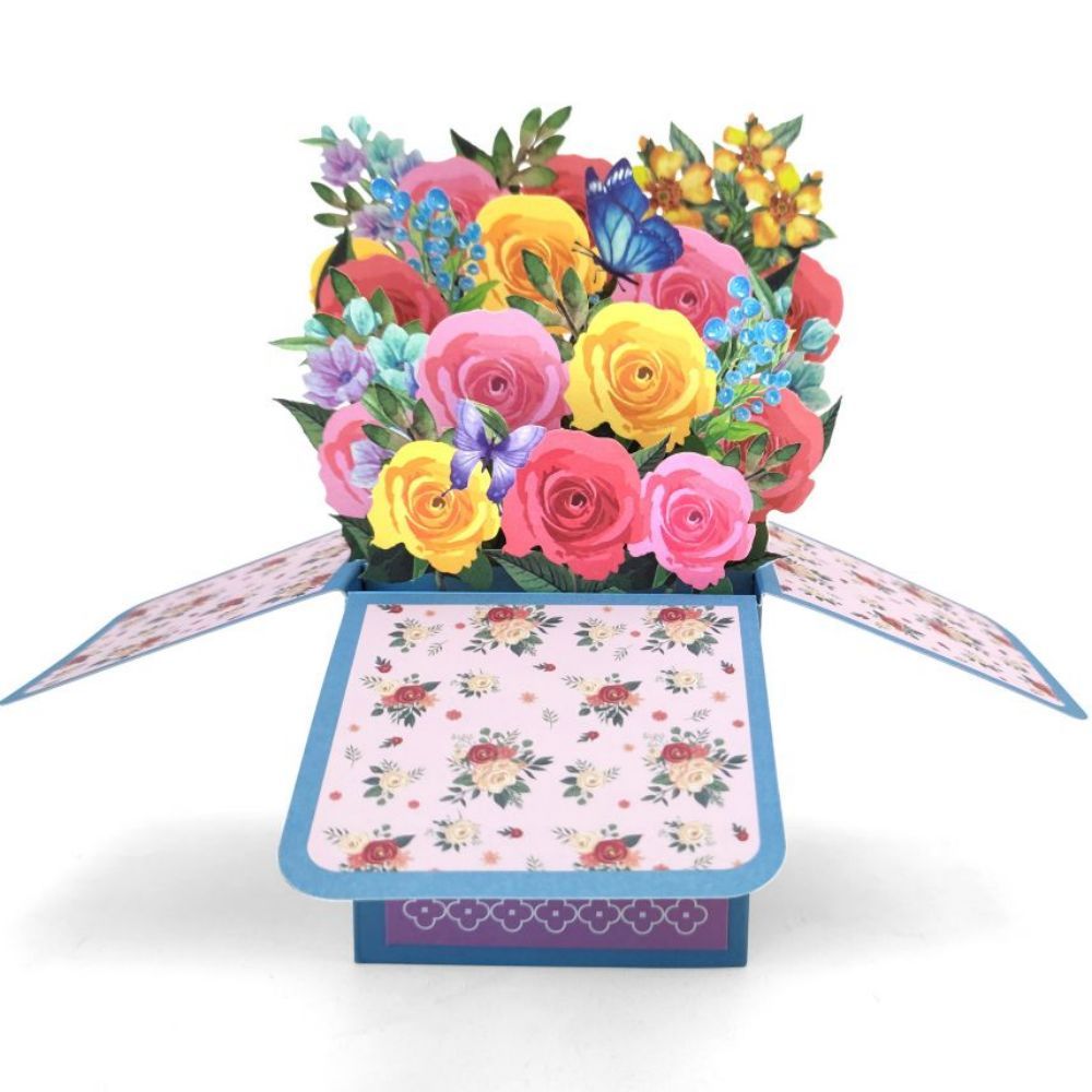 Roses Pop Up Box Card Flower 3D Pop Up Greeting Card - soufeeluk