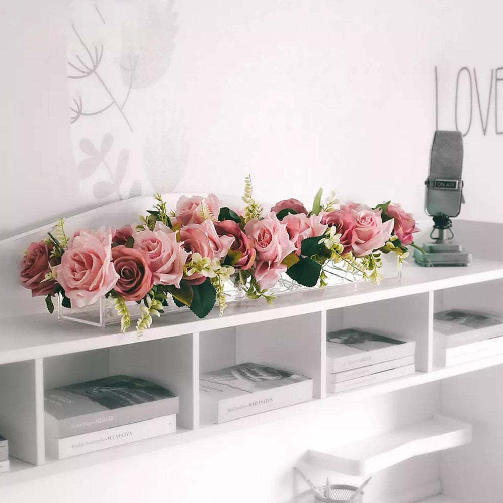 Clear Acrylic Flower Vase Rectangular Floral Centerpiece for Dining Table Unique Flower Vases for Home Decor or Weddings - soufeeluk