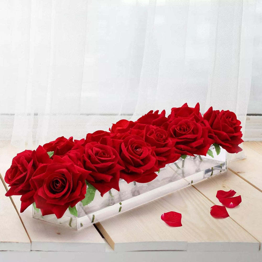 Clear Acrylic Flower Vase Rectangular Floral Centerpiece for Dining Table Unique Flower Vases for Home Decor or Weddings - soufeeluk