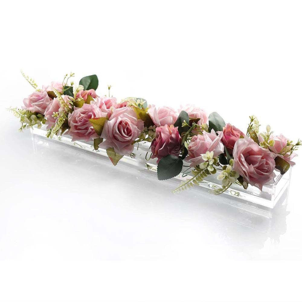 Clear Acrylic Flower Vase Rectangular Floral Centerpiece for Dining Table Unique Flower Vases for Home Decor or Weddings - soufeeluk