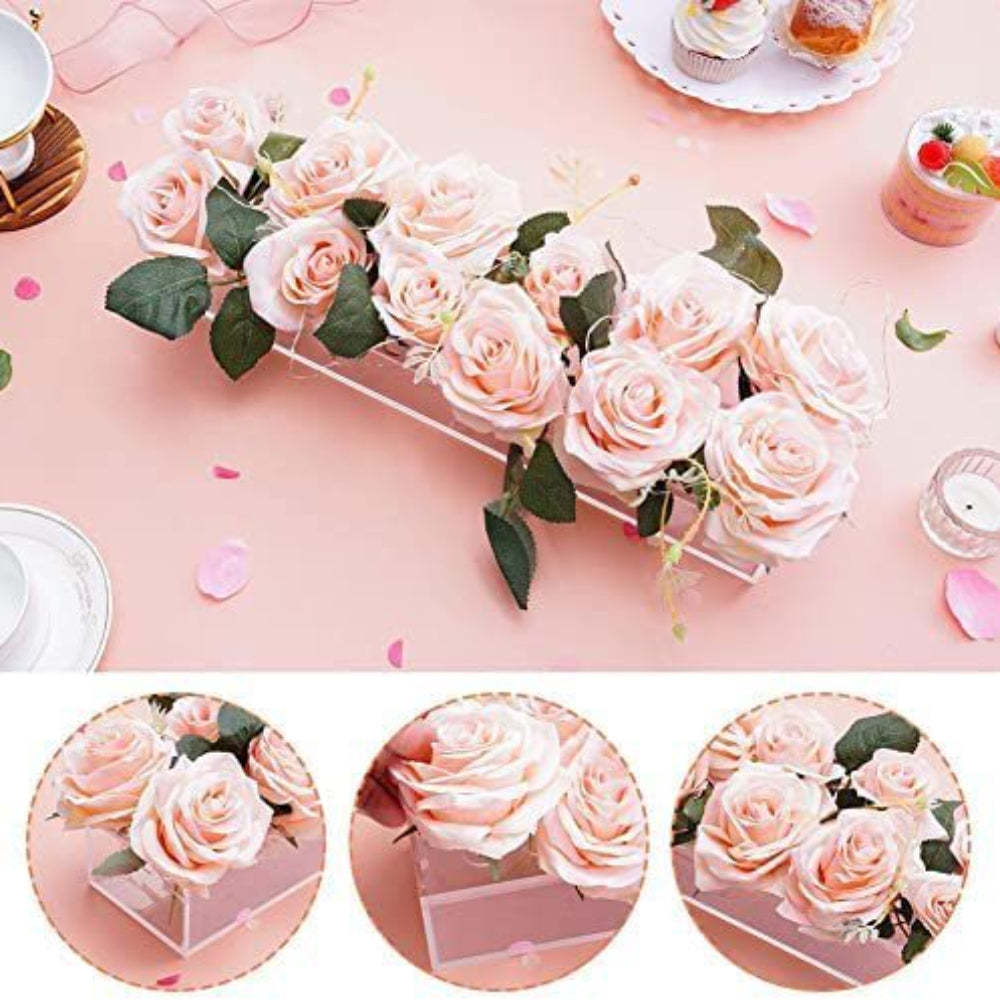 Clear Acrylic Flower Vase Rectangular Floral Centerpiece for Dining Table Unique Flower Vases for Home Decor or Weddings - soufeeluk