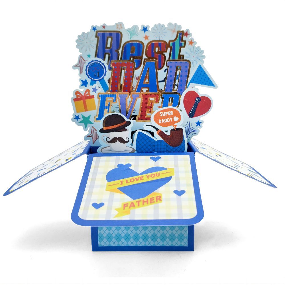 Father's Day 3D Pop Up Box Card Best Dad Ever Greeting Card for Dad - soufeeluk