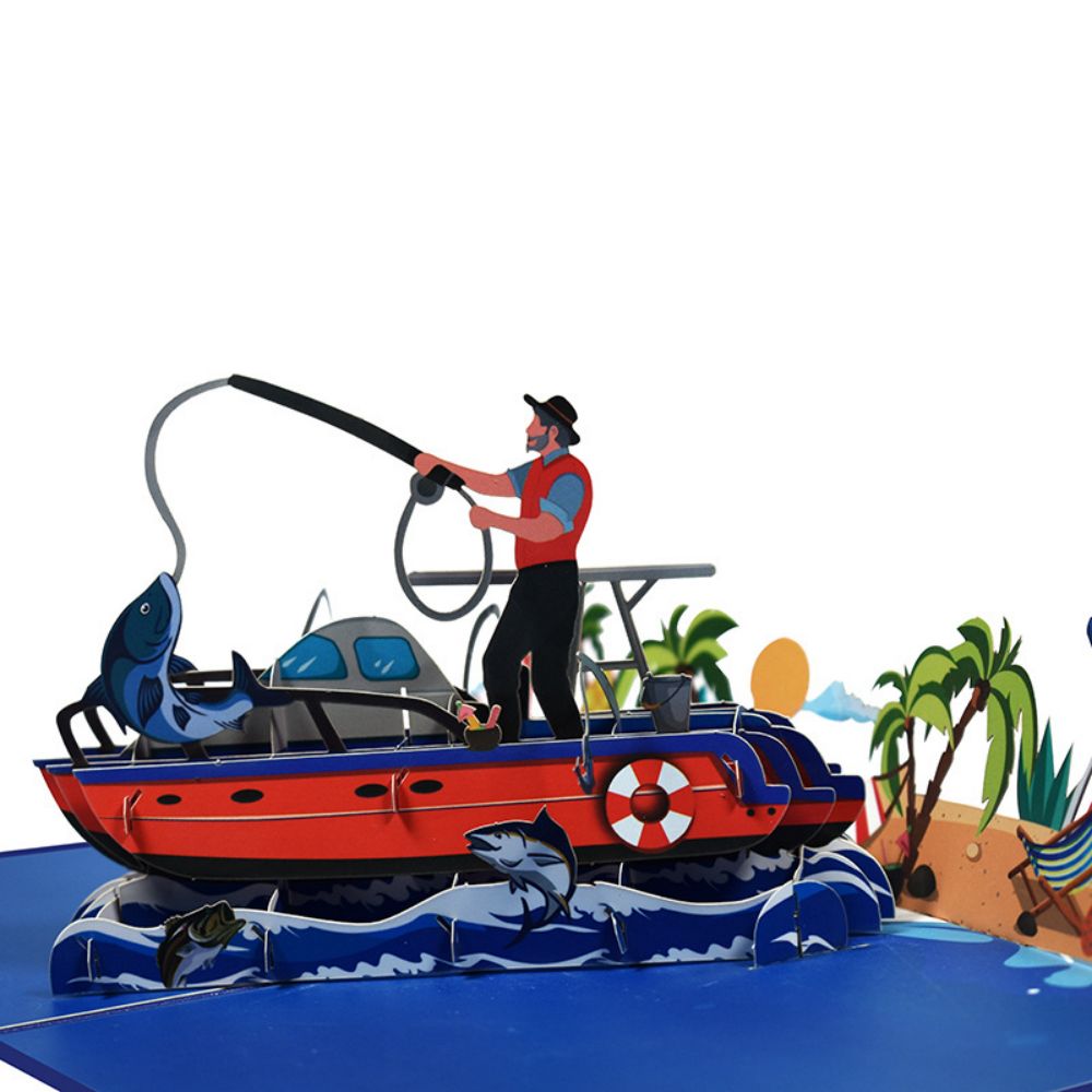 Father's Day 3D Pop Up Card Sea Fishing Greeting Card - soufeeluk