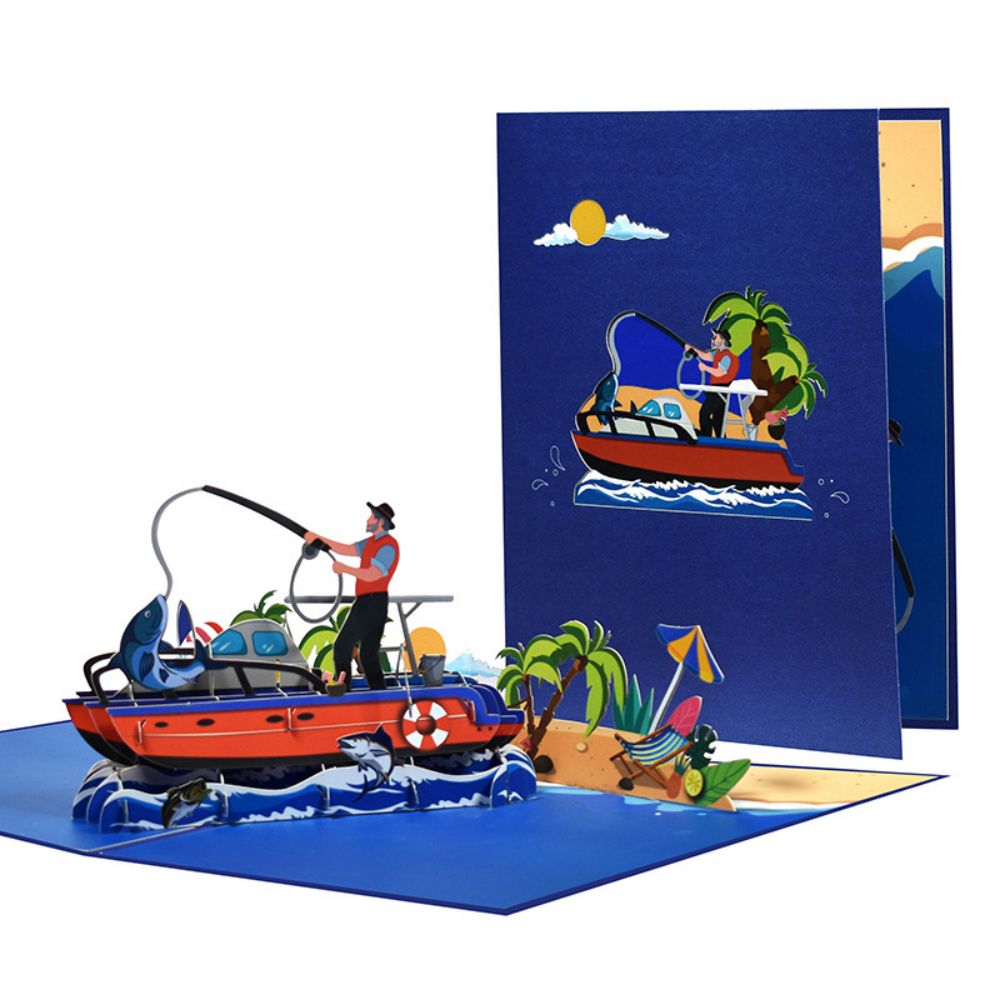 Father's Day 3D Pop Up Card Sea Fishing Greeting Card - soufeeluk