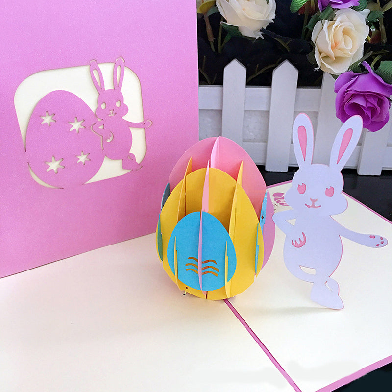 Rabbit and Colored Eggs Card Creative Easter Three-dimensional Card - soufeeluk