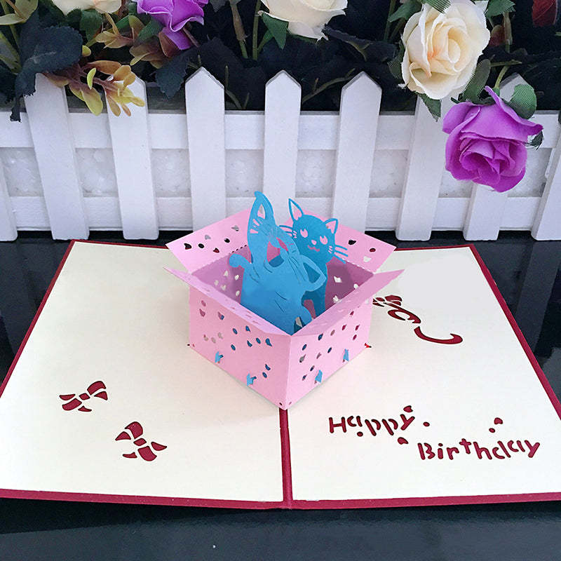 Creative Birthday Cat Greeting Card 3D Pop-up Birthday Card - soufeeluk