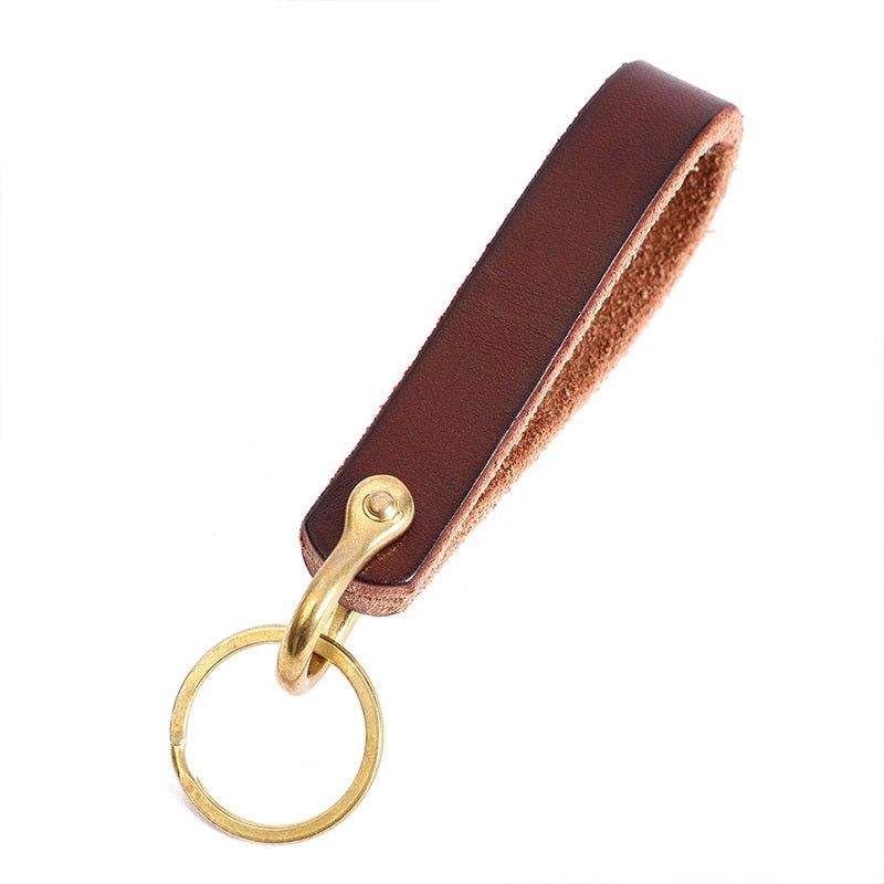 Vintage Leather Car Keychain with Survival Whistle Gift for Men - soufeeluk