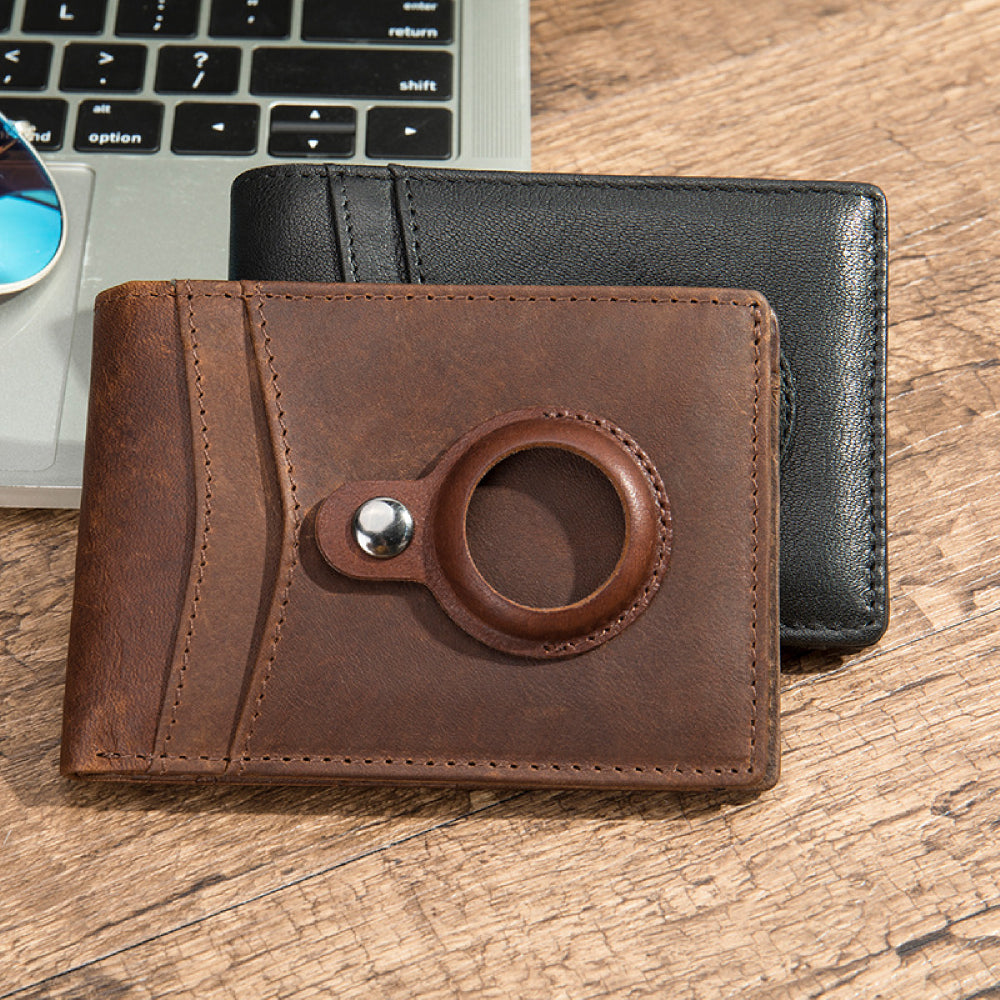 Airtag Men's Wallet Vintage Card Holder Leather Money Clip - soufeeluk