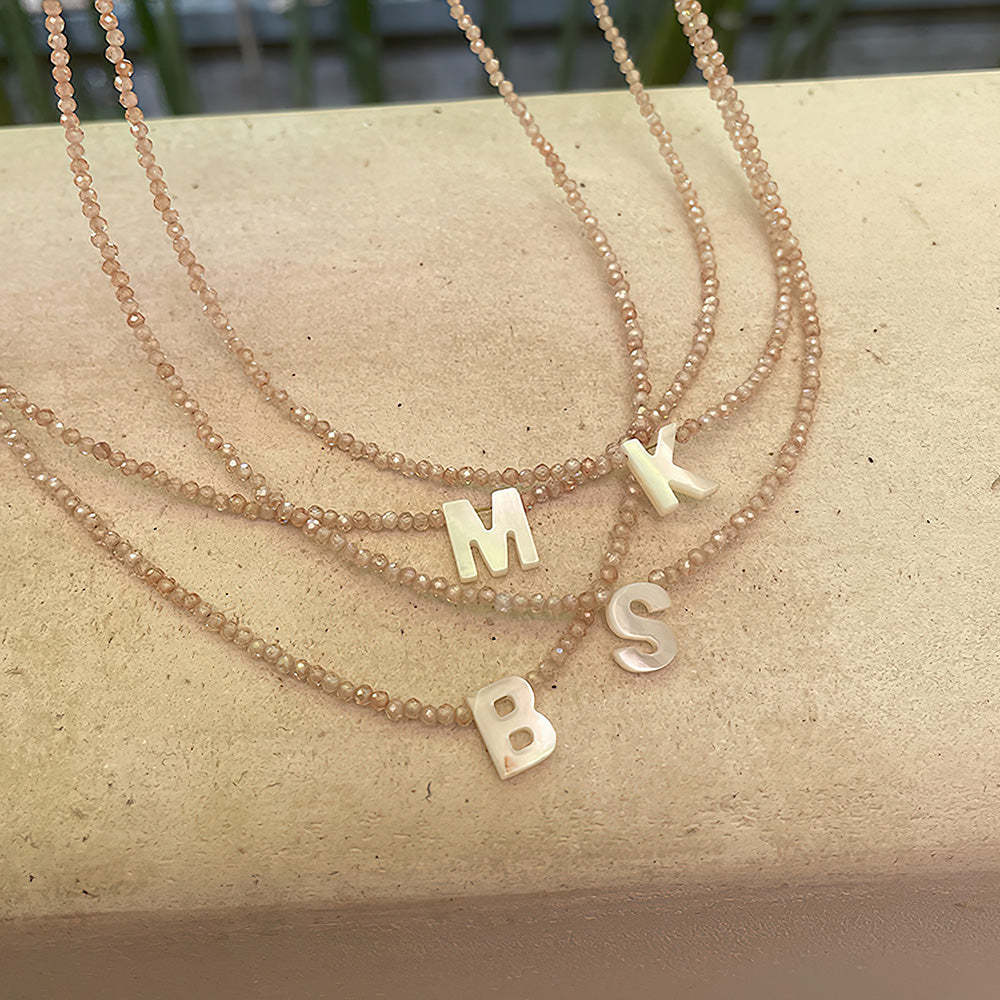 Custom Name Necklace Mother of Pearl Shell Letter Beads Initial Necklace - soufeeluk