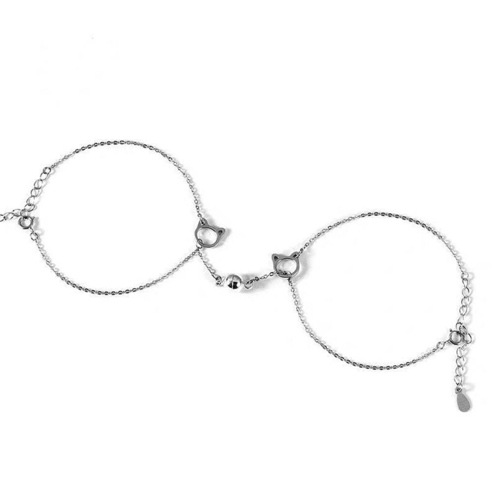Magnetic Couple Bracelet Set Cute Kitty Pendant Valentine's Day Gift for Couples - soufeeluk