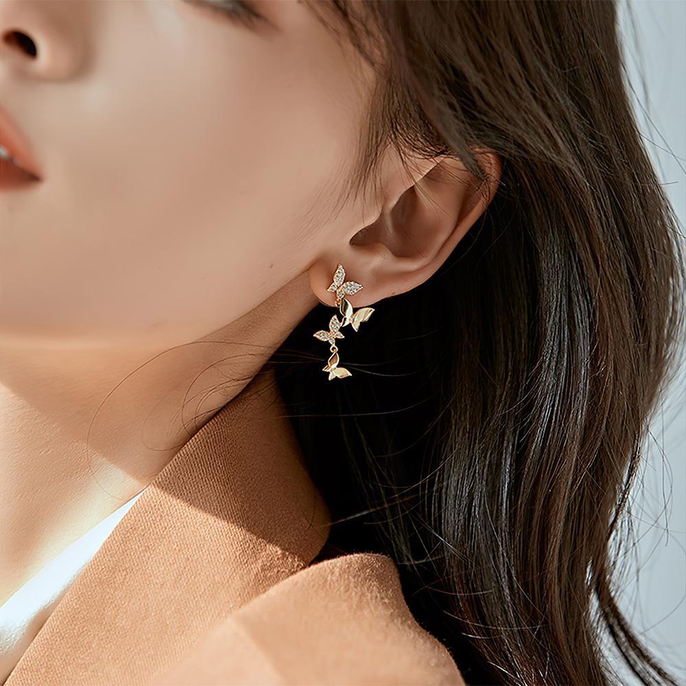 Butterfly Linear Drop Earrings Social Butterfly Long Earrings Bridesmaid Gift - soufeeluk