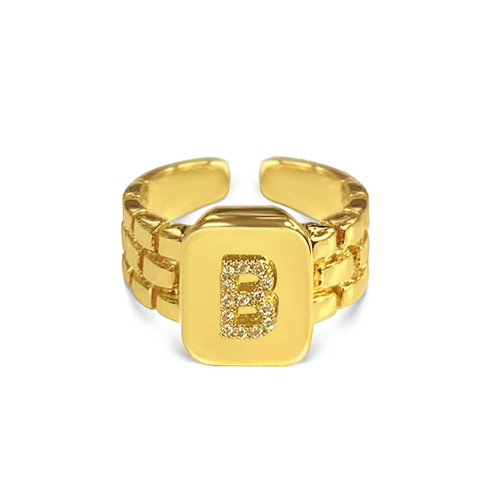 Gold Zircon A-Z Letter Women Ring - soufeeluk